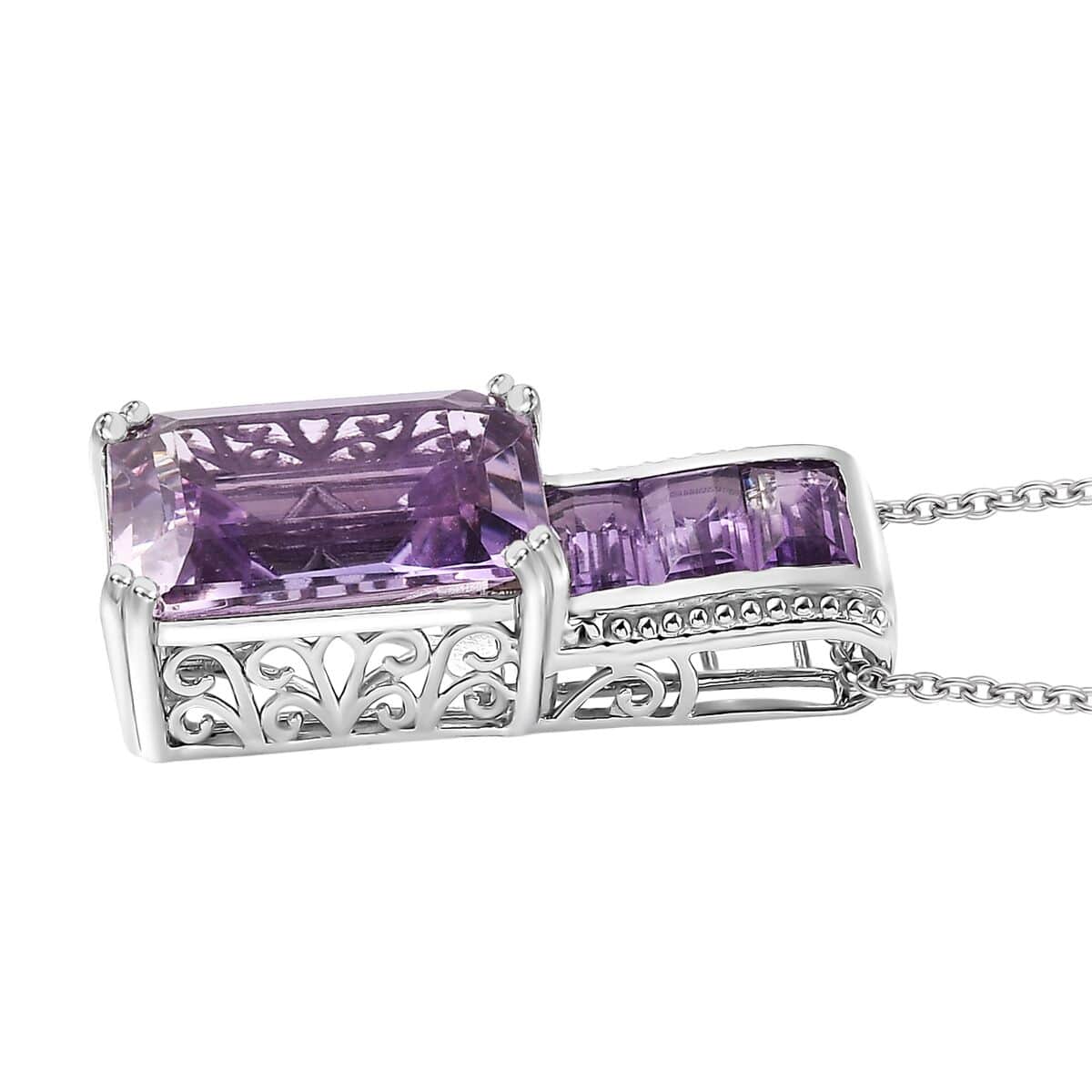 Karis Rose De France Amethyst Pendant in Platinum Bond with Stainless Steel Necklace 20 Inches 17.60 ctw image number 3