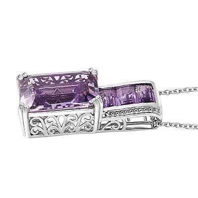 Karis Rose De France Amethyst Pendant in Platinum Bond with Stainless Steel Necklace 20 Inches 17.60 ctw