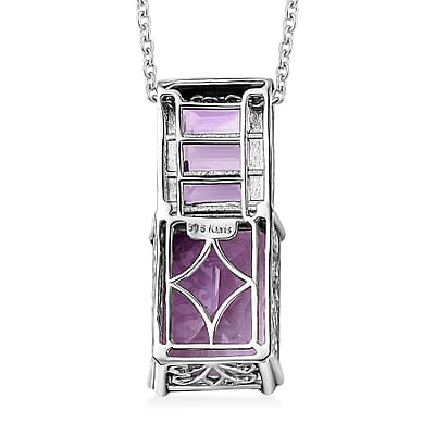 Karis Rose De France Amethyst Pendant in Platinum Bond with Stainless Steel Necklace 20 Inches 17.60 ctw