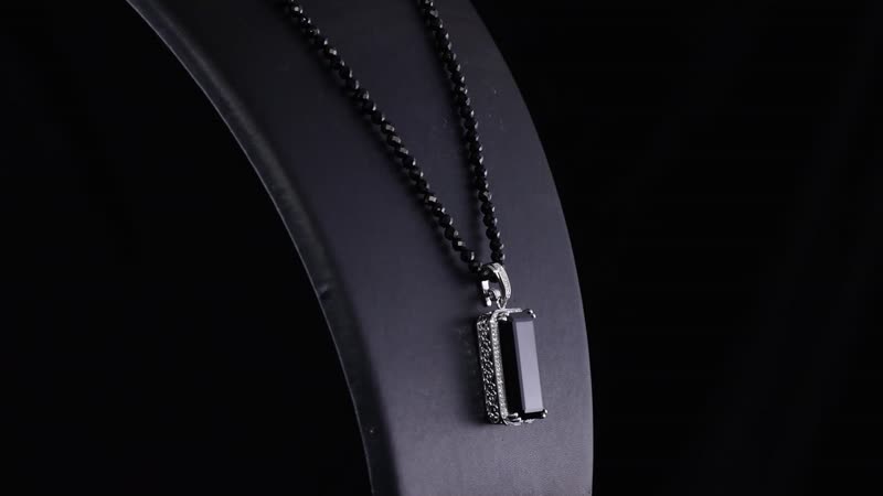 Thai Black Spinel and White Zircon Pendant with Beaded Necklace 20 Inches in Rhodium Over Sterling Silver 123.70 ctw
