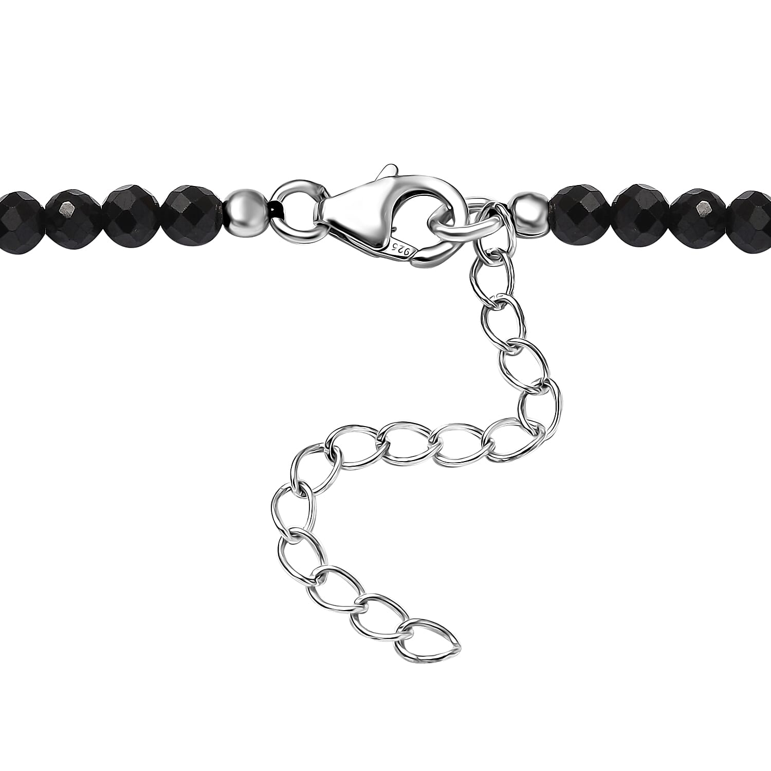 Thai Black Spinel and White Zircon Pendant with Beaded Necklace 20 Inches in Rhodium Over Sterling Silver 123.70 ctw
