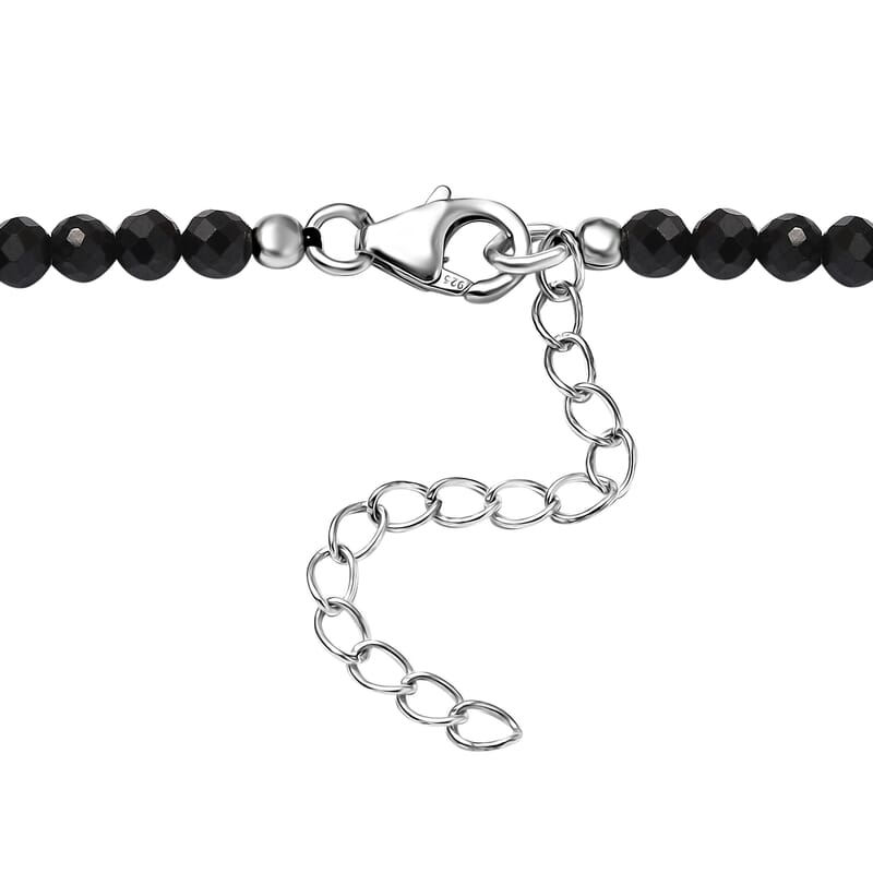 Thai Black Spinel and White Zircon Pendant with Beaded Necklace 20 Inches in Rhodium Over Sterling Silver 123.70 ctw
