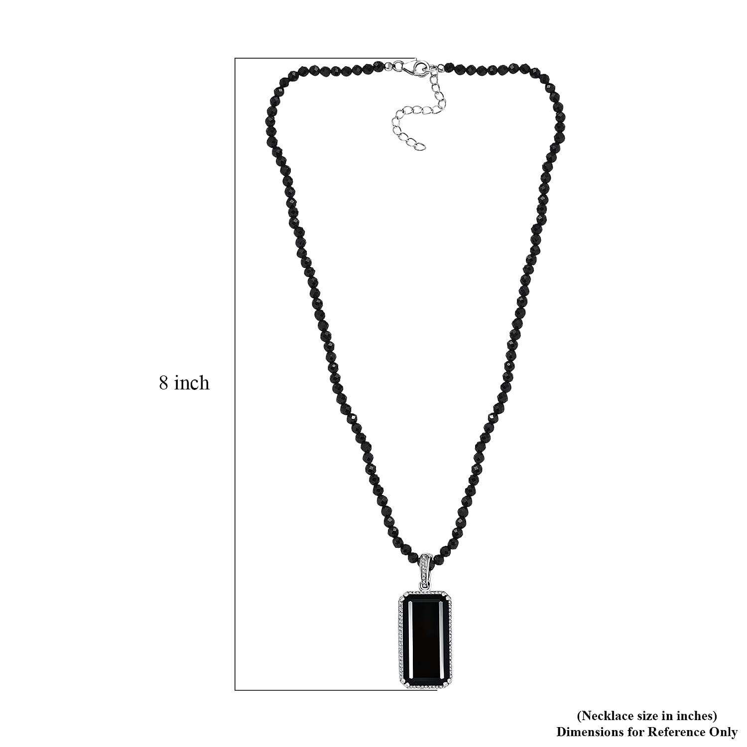 Thai Black Spinel and White Zircon Pendant with Beaded Necklace 20 Inches in Rhodium Over Sterling Silver 123.70 ctw