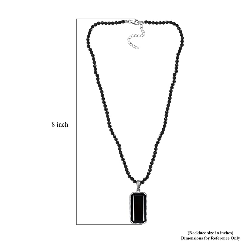 Thai Black Spinel and White Zircon Pendant with Beaded Necklace 20 Inches in Rhodium Over Sterling Silver 123.70 ctw