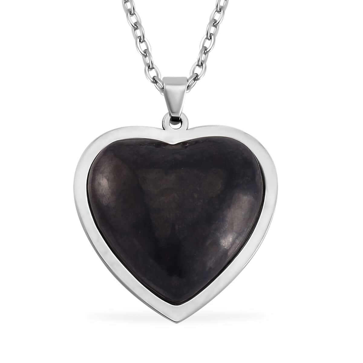 Shungite and Terahertz Beaded Stretch Bracelet, Heart Pendant Necklace 20 Inches in Stainless Steel 195.00 ctw image number 2