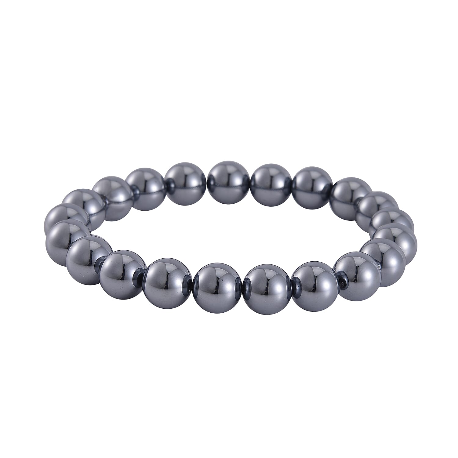 Shungite and Terahertz Beaded Stretch Bracelet, Heart Pendant Necklace 20 Inches in Stainless Steel 195.00 ctw