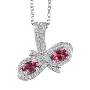 Ofiki Rubellite and White Zircon Pendant Necklace 20 Inches in Platinum Over Sterling Silver 1.00 ctw