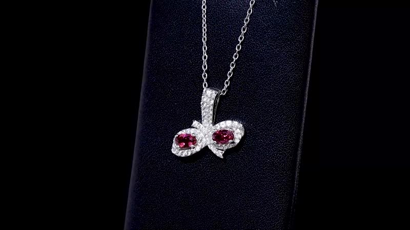 Ofiki Rubellite and White Zircon Pendant Necklace 20 Inches in Platinum Over Sterling Silver 1.00 ctw