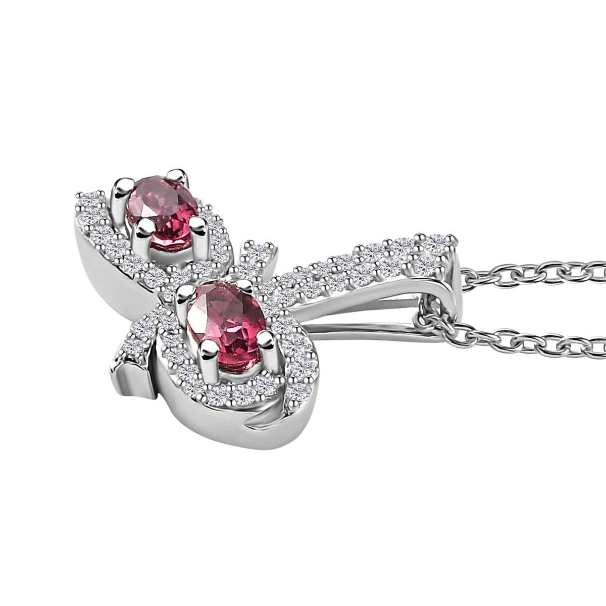 Ofiki Rubellite and White Zircon Pendant Necklace 20 Inches in Platinum Over Sterling Silver 1.00 ctw image number 3
