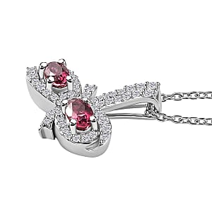 Ofiki Rubellite and White Zircon Pendant Necklace 20 Inches in Platinum Over Sterling Silver 1.00 ctw