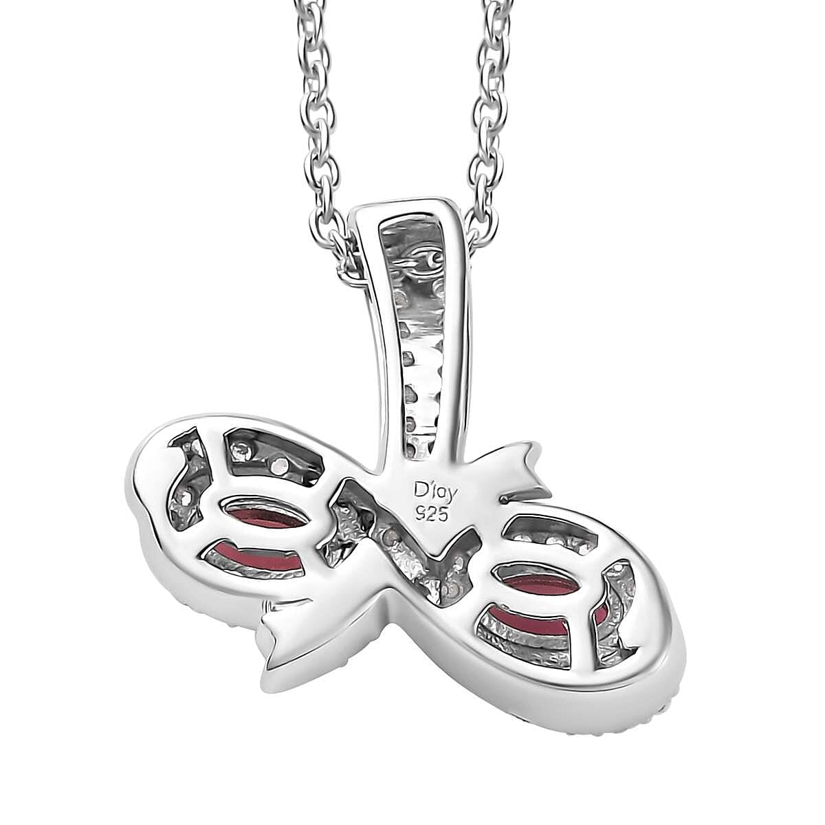 Ofiki Rubellite and White Zircon Pendant Necklace 20 Inches in Platinum Over Sterling Silver 1.00 ctw