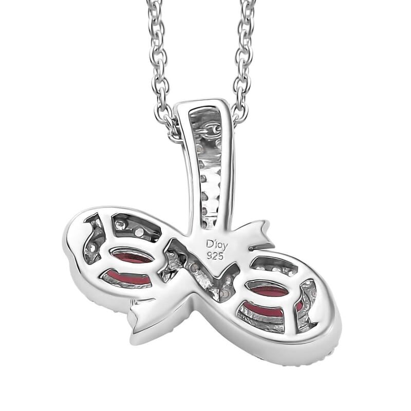 Ofiki Rubellite and White Zircon Pendant Necklace 20 Inches in Platinum Over Sterling Silver 1.00 ctw