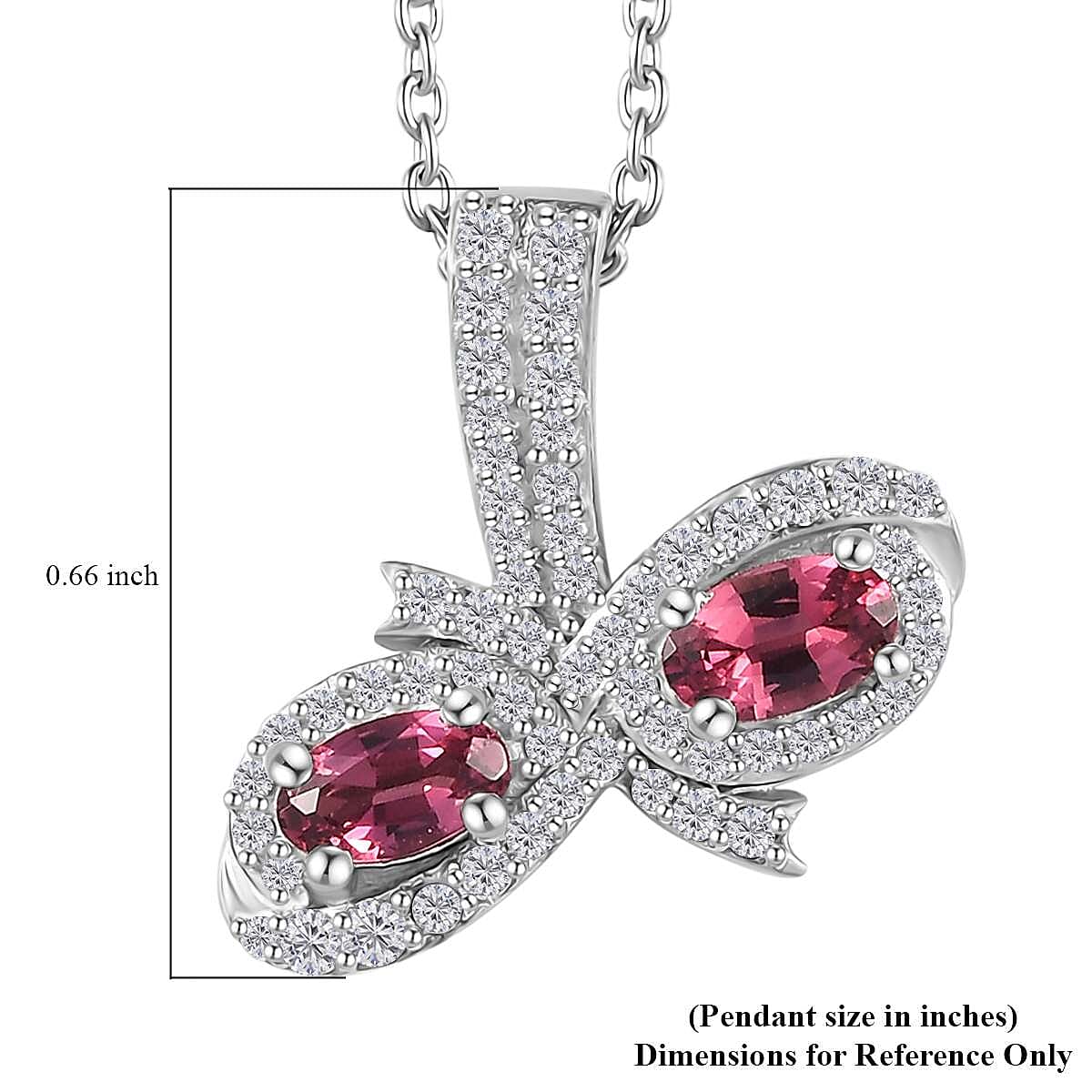 Ofiki Rubellite and White Zircon Pendant Necklace 20 Inches in Platinum Over Sterling Silver 1.00 ctw