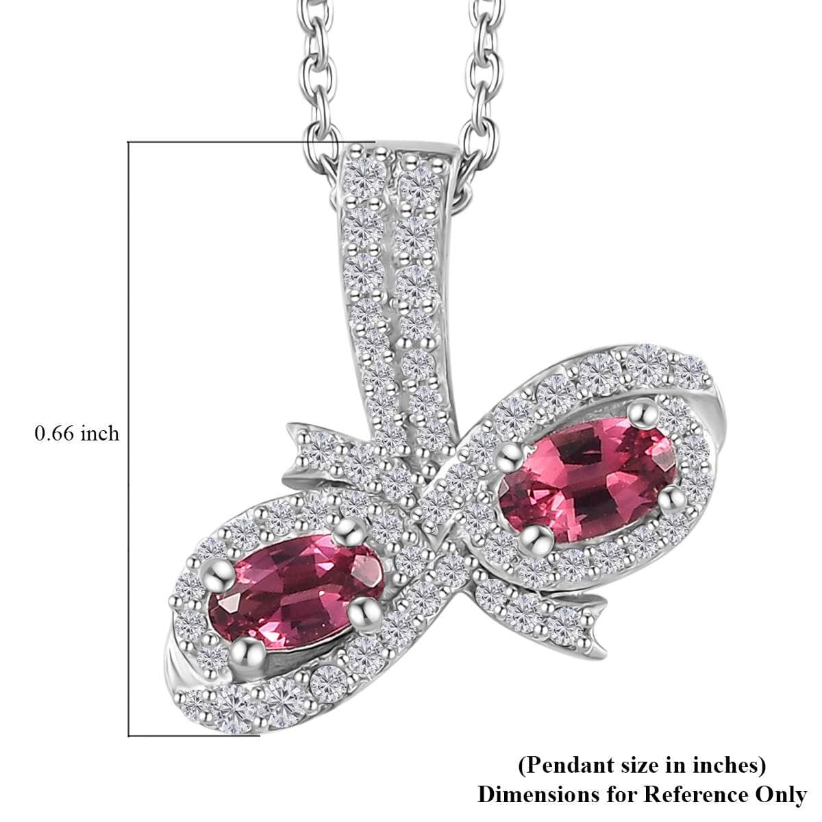 Ofiki Rubellite and White Zircon Pendant Necklace 20 Inches in Platinum Over Sterling Silver 1.00 ctw image number 5