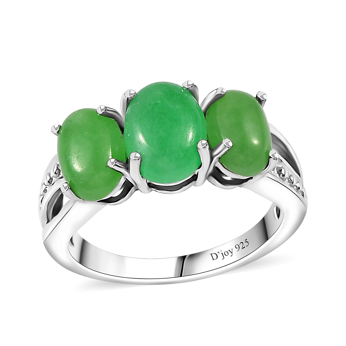 Green Jade (D) 10.00 ctw Stud Earrings, 3 Stone Ring (Size 5) and Pendant Necklace 20 Inches in Rhodium Over Sterling Silver