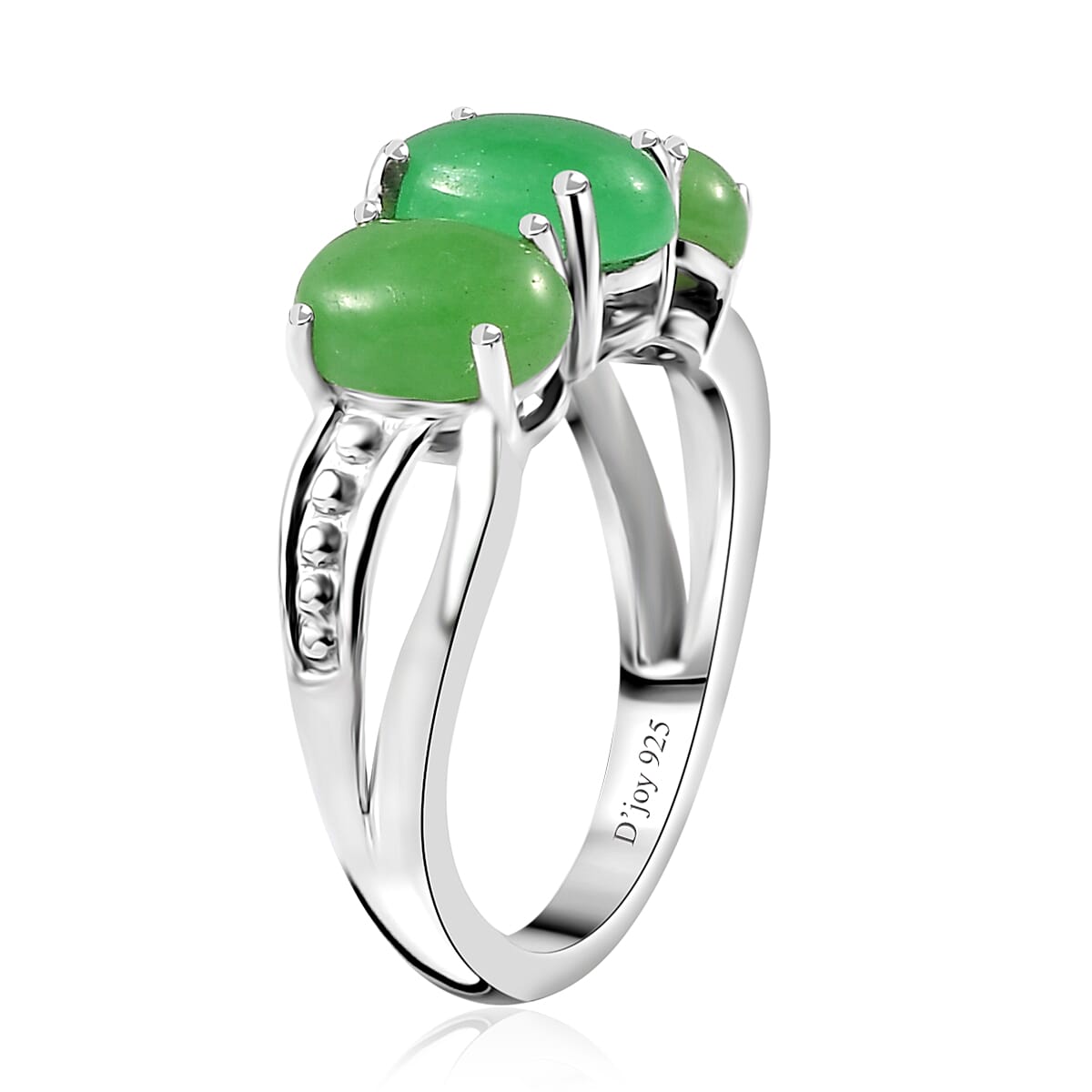 Green Jade (D) 10.00 ctw Stud Earrings, 3 Stone Ring (Size 5) and Pendant Necklace 20 Inches in Rhodium Over Sterling Silver