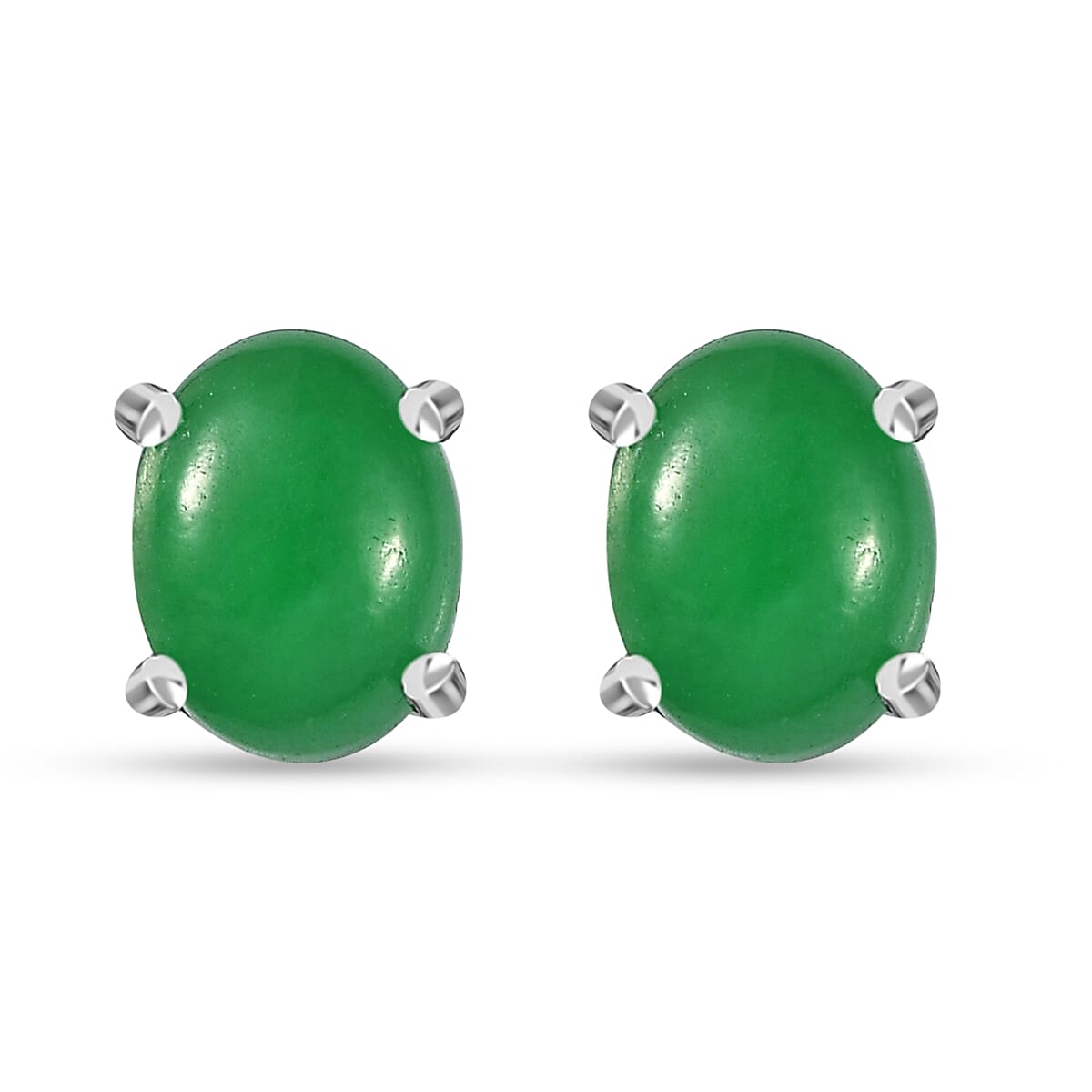 Green Jade (D) 10.00 ctw Stud Earrings, 3 Stone Ring (Size 5) and Pendant Necklace 20 Inches in Rhodium Over Sterling Silver