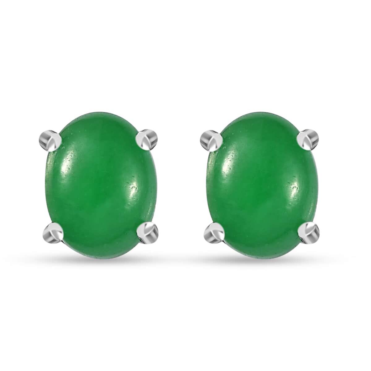 Green Jade (D) Stud Earrings, 3 Stone Ring (Size 5) and Pendant Necklace 20 Inches in Rhodium Over Sterling Silver 10.40 ctw image number 10