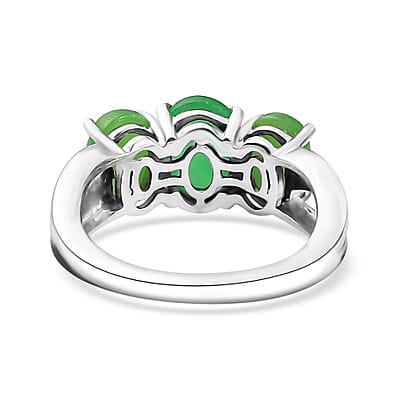 Green Jade (D) 10.00 ctw Stud Earrings, 3 Stone Ring (Size 7) and Pendant Necklace 20 Inches in Rhodium Over Sterling Silver