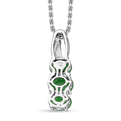 Green Jade (D) 10.00 ctw Stud Earrings, 3 Stone Ring (Size 7) and Pendant Necklace 20 Inches in Rhodium Over Sterling Silver