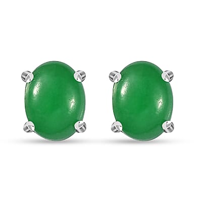 Green Jade (D) 10.00 ctw Stud Earrings, 3 Stone Ring (Size 7) and Pendant Necklace 20 Inches in Rhodium Over Sterling Silver