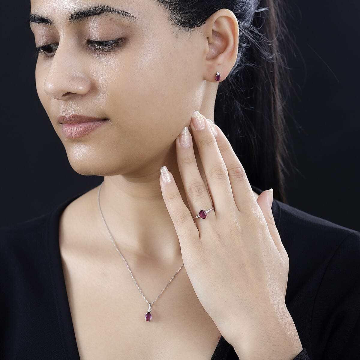 Niassa Ruby (FF), White Zircon Ring (Size 5.0), Pendant and Earrings in Rhodium Over Sterling Silver 3.85 ctw image number 2