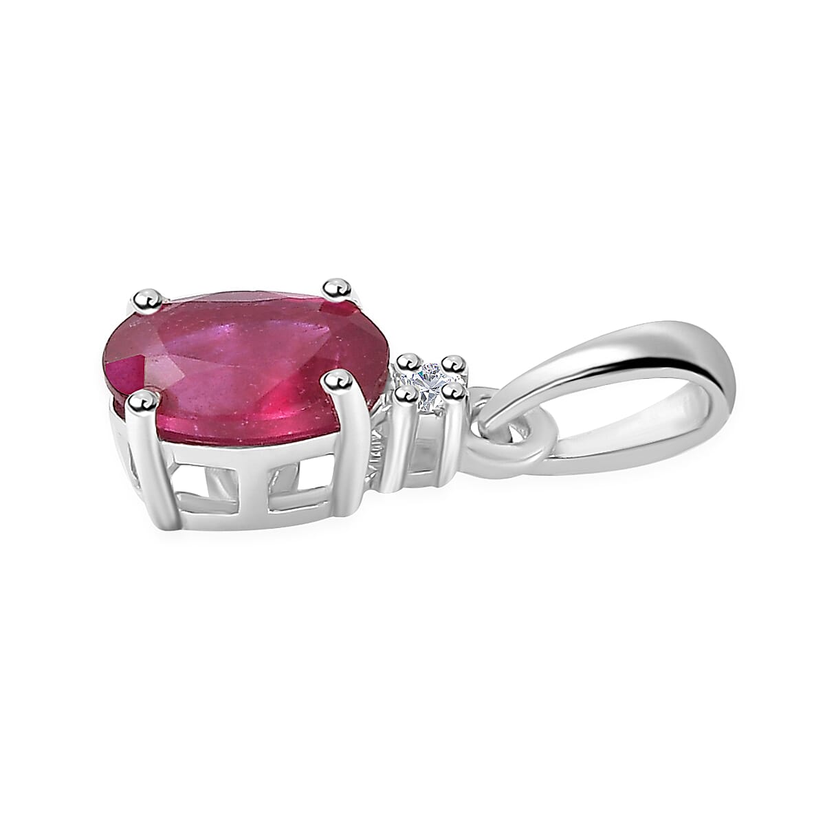 Niassa Ruby (FF), White Zircon Ring (Size 5.0), Pendant and Earrings in Rhodium Over Sterling Silver 3.85 ctw image number 6