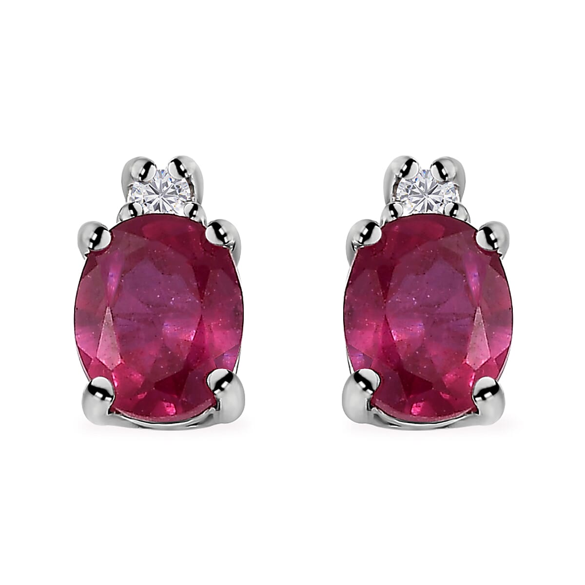 Niassa Ruby (FF), White Zircon Ring (Size 5.0), Pendant and Earrings in Rhodium Over Sterling Silver 3.85 ctw