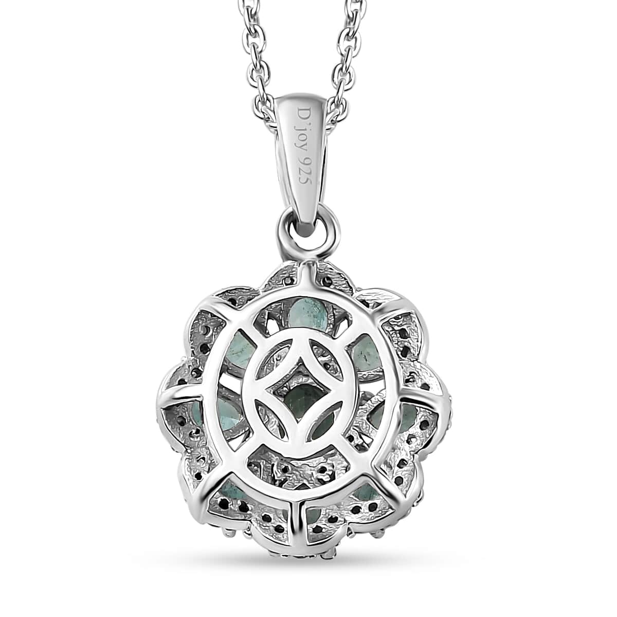 Indian Ocean Apatite and Moissanite Flower Pendant Necklace 20 Inches Platinum Over Sterling Silver 1.90 ctw image number 4