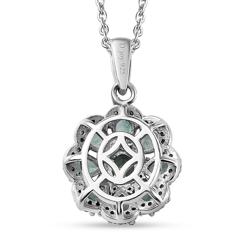 Indian Ocean Apatite and Moissanite Flower Pendant Necklace 20 Inches Platinum Over Sterling Silver 1.90 ctw