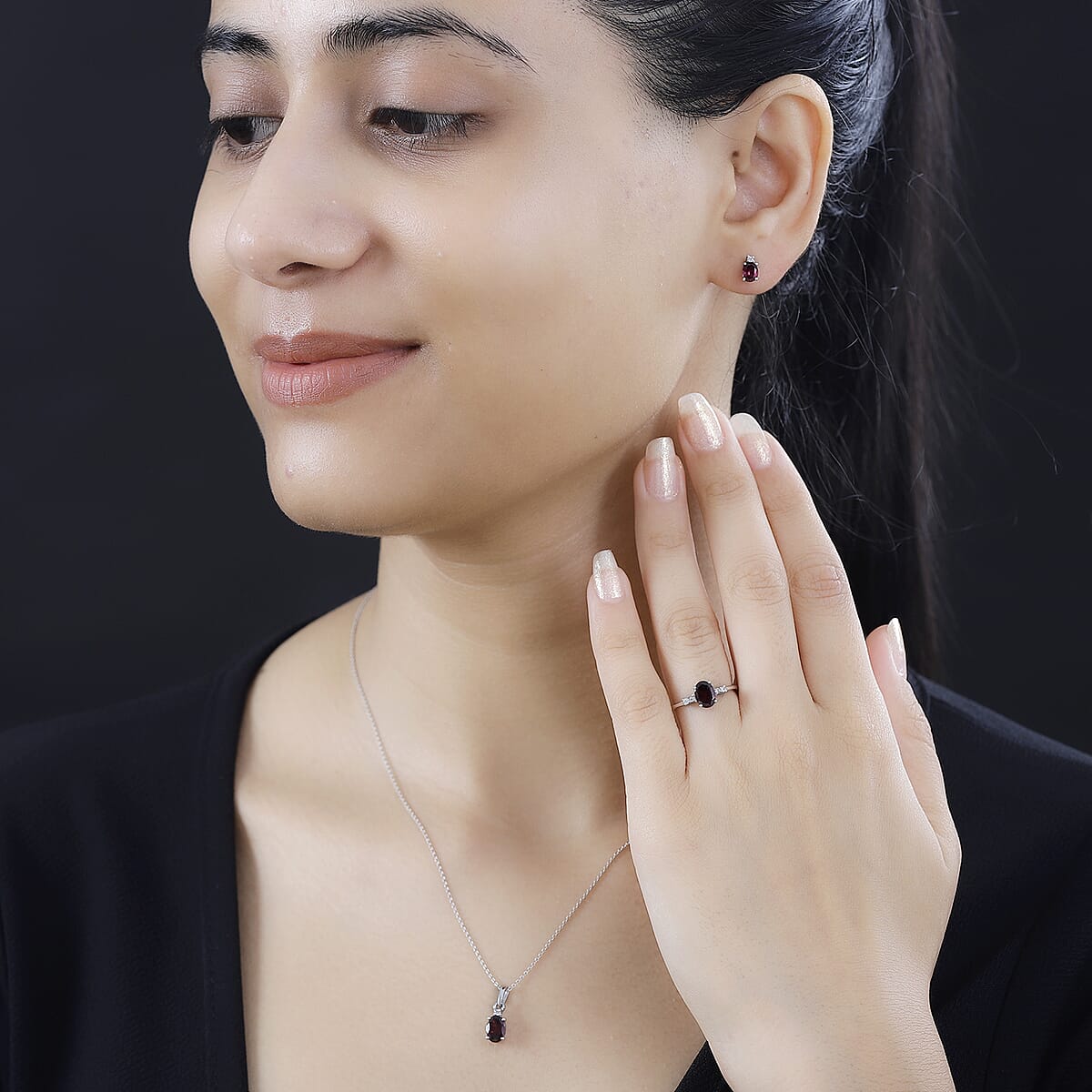 Orissa Rhodolite Garnet, White Zircon Ring (Size 5.0), Pendant and Earrings in Rhodium Over Sterling Silver 3.00 ctw image number 1