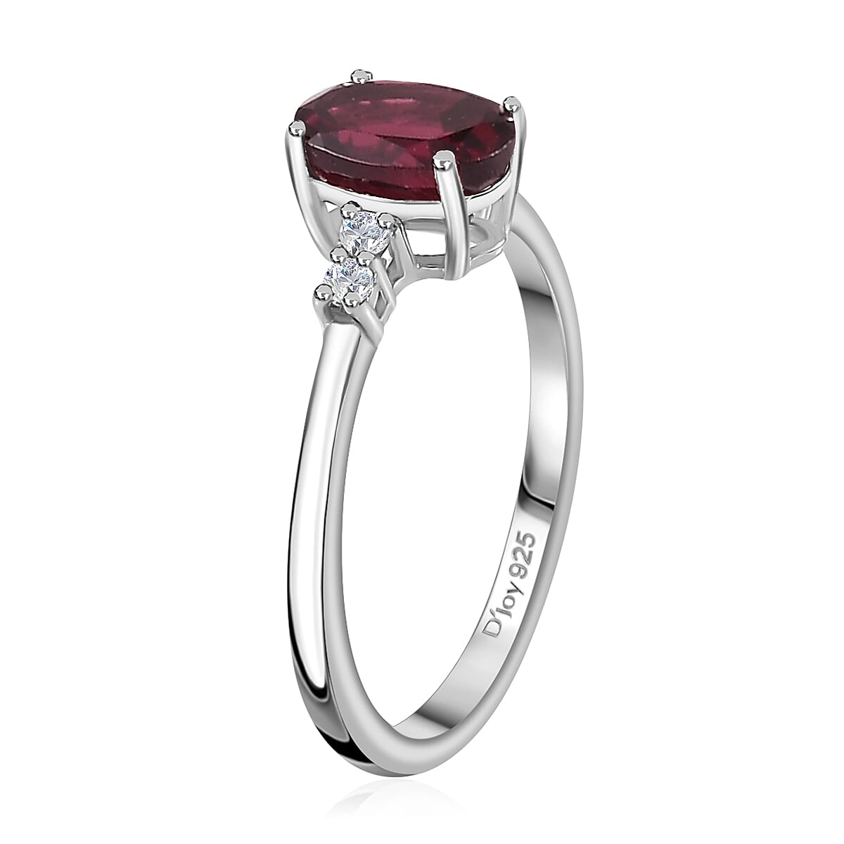 Orissa Rhodolite Garnet, White Zircon Ring (Size 5.0), Pendant and Earrings in Rhodium Over Sterling Silver 3.00 ctw image number 3