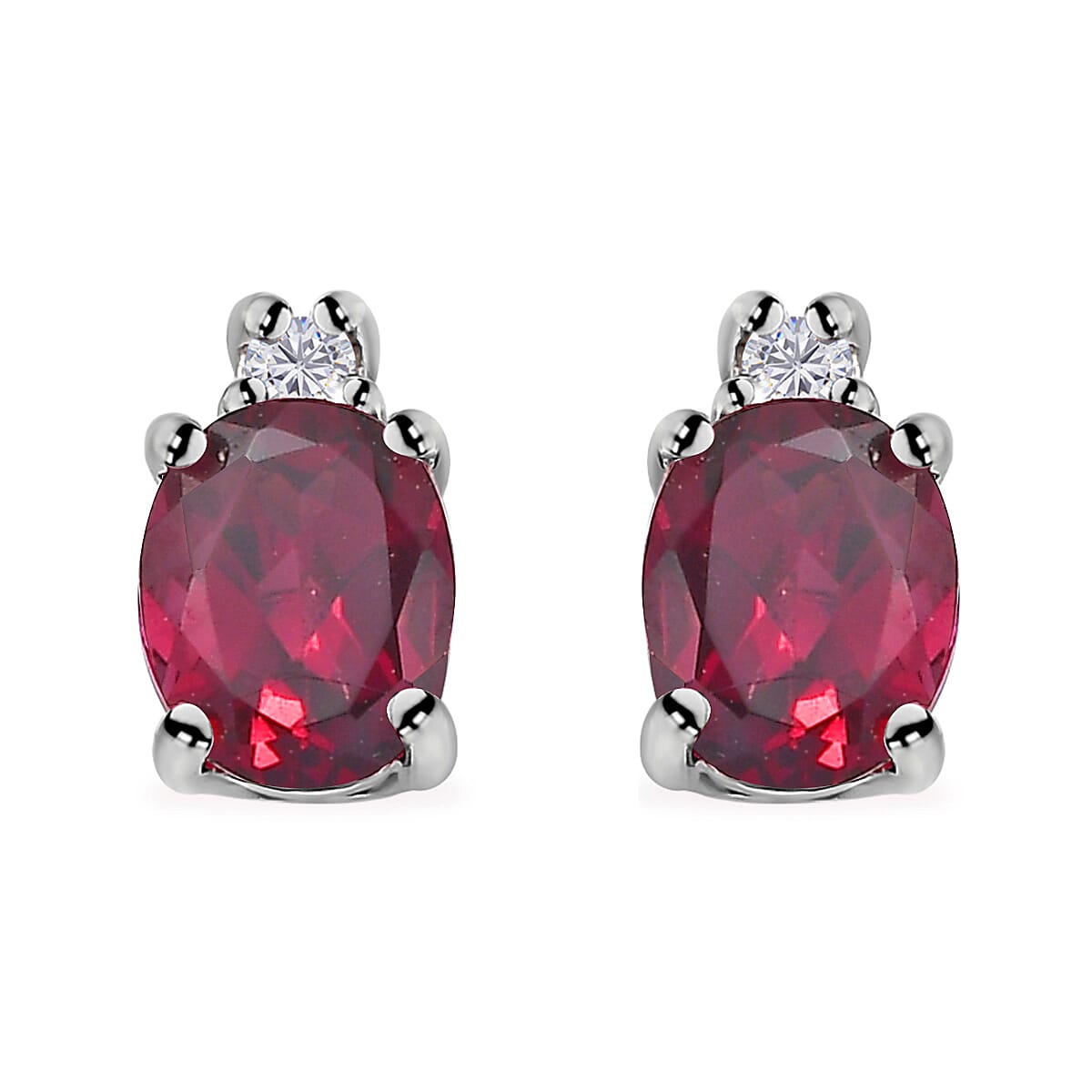 Orissa Rhodolite Garnet, White Zircon Ring (Size 8.0), Pendant without Chain and Earrings in Rhodium Over Sterling Silver 3.00 ctw image number 8