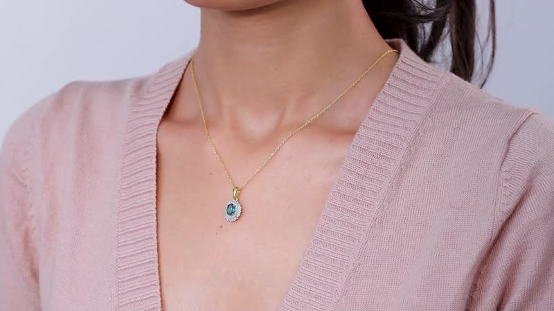Premium Indian Ocean Apatite and Diamond Sunburst Pendant Necklace 20 Inches in Vermeil Yellow Gold Over Sterling Silver 1.15 ctw