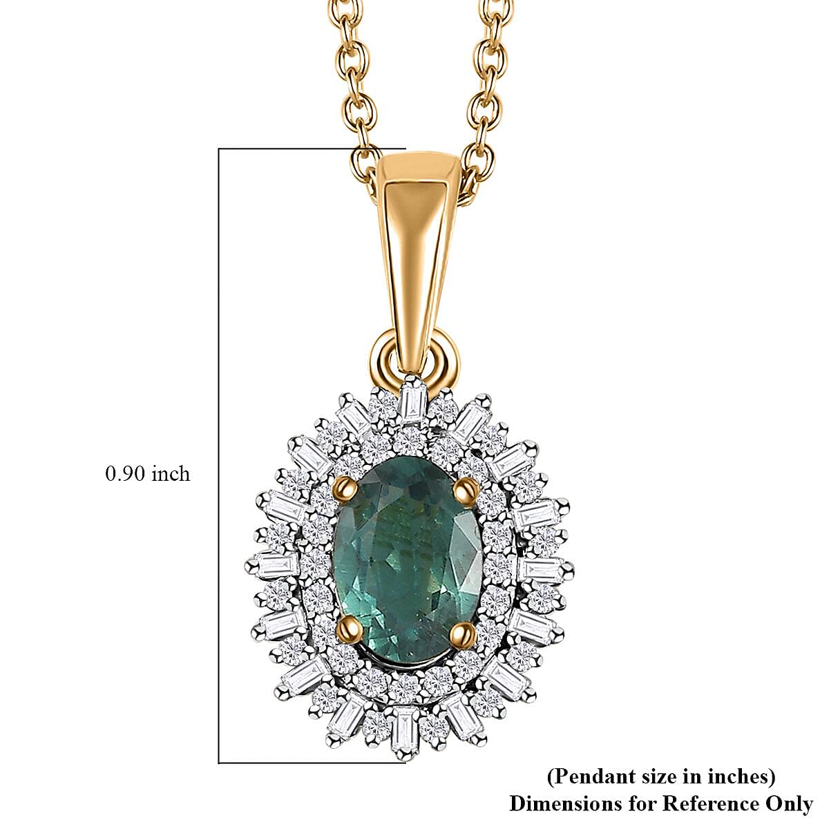 Premium Indian Ocean Apatite and Diamond Sunburst Pendant Necklace 20 Inches in Vermeil Yellow Gold Over Sterling Silver 1.15 ctw
