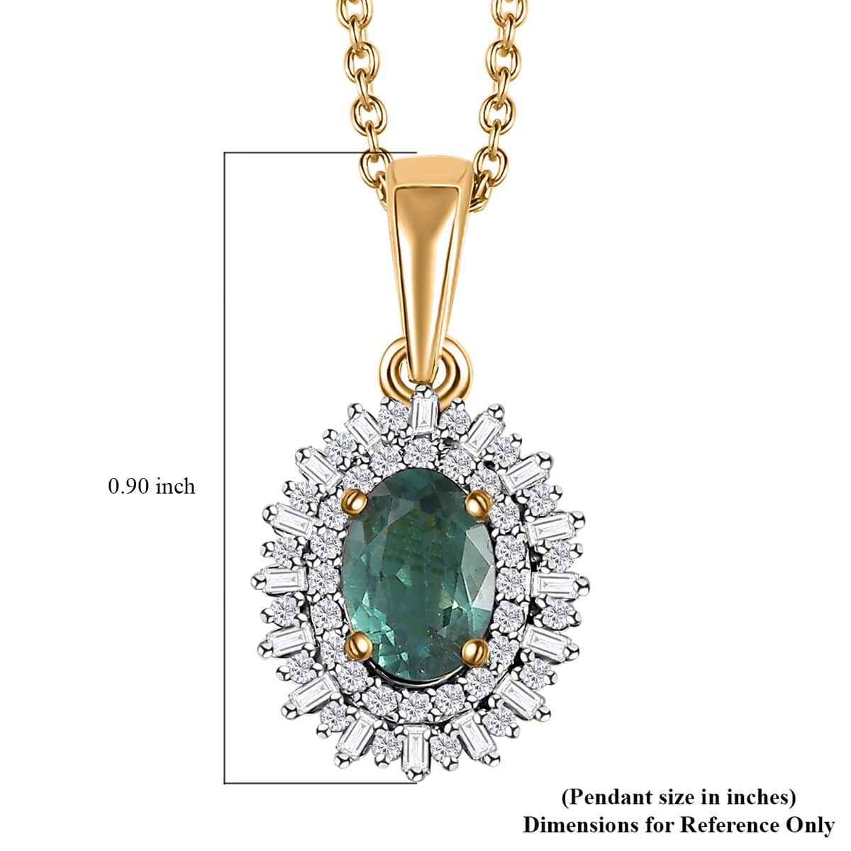 Premium Indian Ocean Apatite and Diamond Sunburst Pendant Necklace 20 Inches in Vermeil Yellow Gold Over Sterling Silver 1.15 ctw image number 6