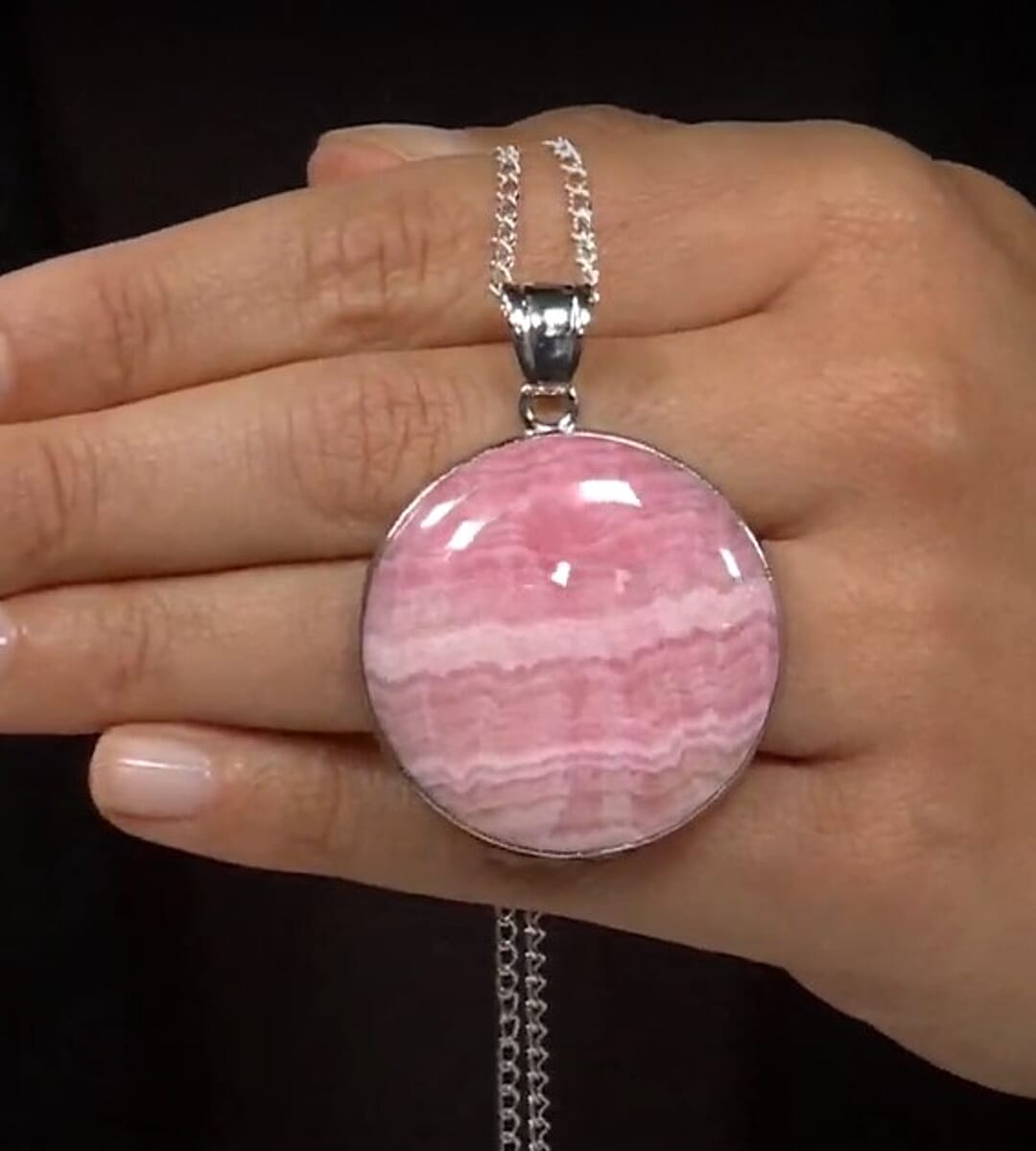 Rhodocrosite Pendant Necklace 18 Inches in Silvertone 10.00 ctw image number 2
