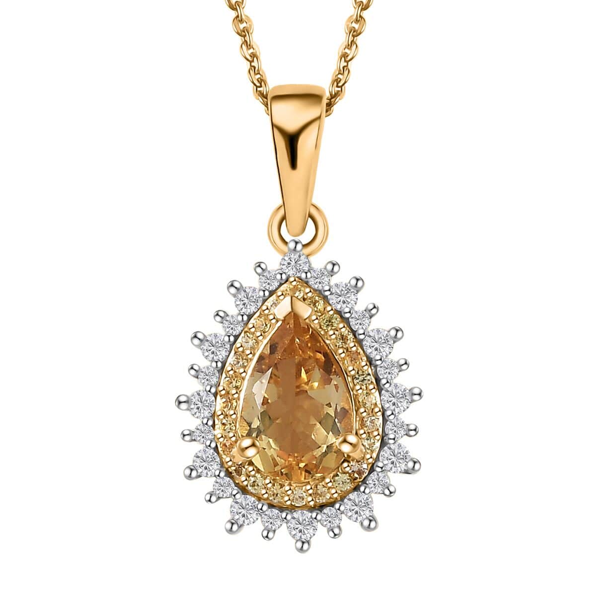 Brazilian Sunfire Beryl and Multi Gemstone Double Halo Pendant Necklace 20 Inches in Vermeil Yellow Gold Over Sterling Silver 1.60 ctw image number 0