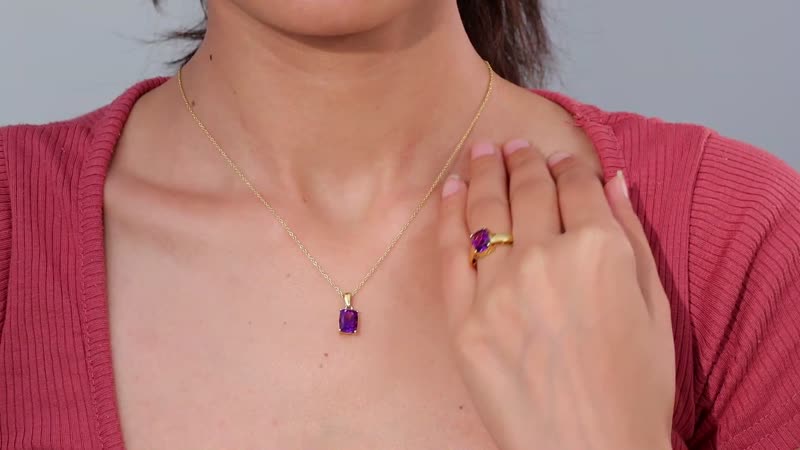 AAA Moroccan Amethyst Ring and Pendant Necklace 20 Inches in Vermeil Yellow Gold Over Sterling Silver 4.30 ctw