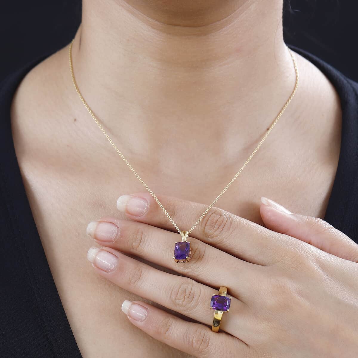 AAA Moroccan Amethyst Ring (Size 6.0) and Pendant Necklace 20 Inches in 18K Vermeil Yellow Gold Over Sterling Silver 4.30 ctw image number 2