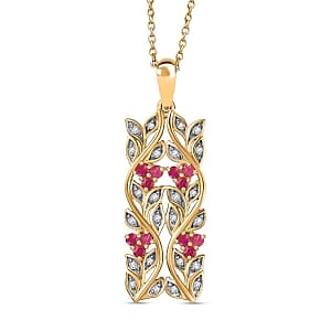 African Ruby and White Zircon Pendant 0.85 ctw Necklace in Vermeil YG Over Sterling Silver 18 Inches