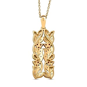 African Ruby and White Zircon Pendant 0.85 ctw Necklace in Vermeil YG Over Sterling Silver 18 Inches