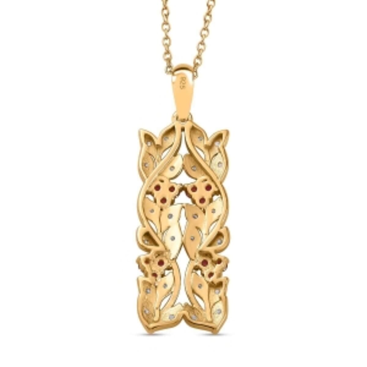 African Ruby and White Zircon Pendant 0.85 ctw Necklace in Vermeil YG Over Sterling Silver 18 Inches image number 4