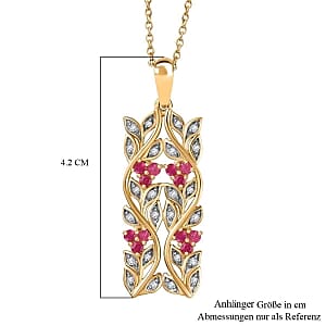 African Ruby and White Zircon Pendant 0.85 ctw Necklace in Vermeil YG Over Sterling Silver 18 Inches