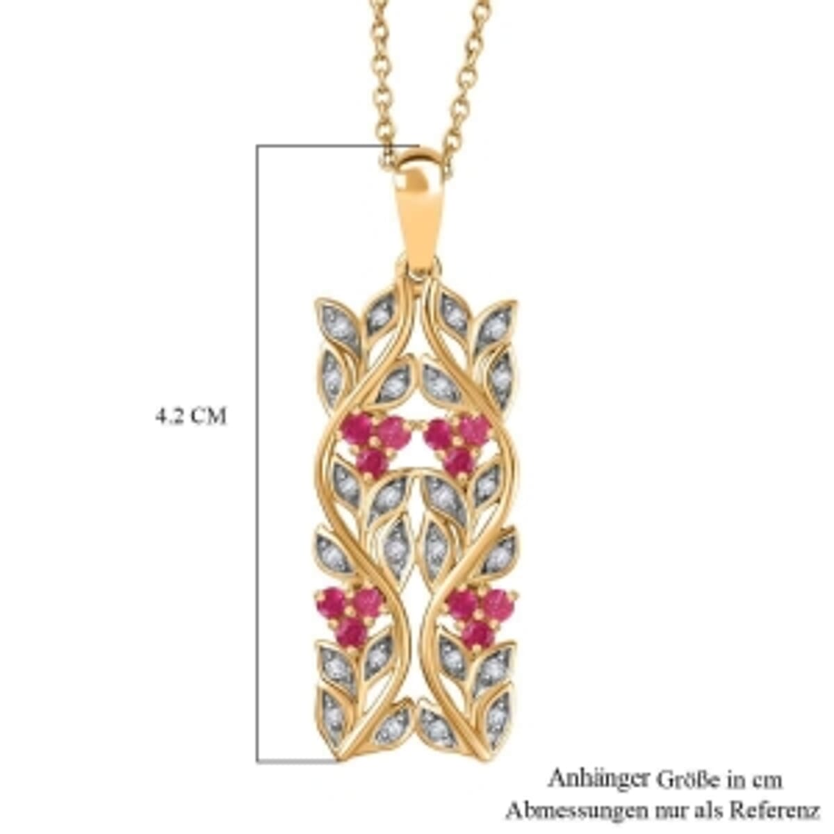 African Ruby and White Zircon Pendant 0.85 ctw Necklace in Vermeil YG Over Sterling Silver 18 Inches image number 6