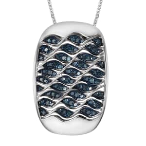 GP Royal Art Deco Collection Blue Diamond Pendant Necklace 20 Inches in Platinum Over Sterling Silver 0.50 ctw