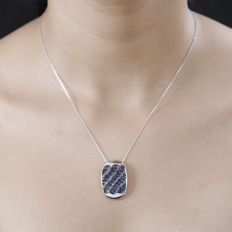 GP Royal Art Deco Collection Blue Diamond Pendant Necklace 20 Inches in Platinum Over Sterling Silver 0.50 ctw