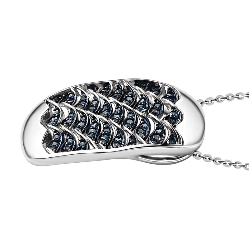 GP Royal Art Deco Collection Blue Diamond Pendant Necklace 20 Inches in Platinum Over Sterling Silver 0.50 ctw