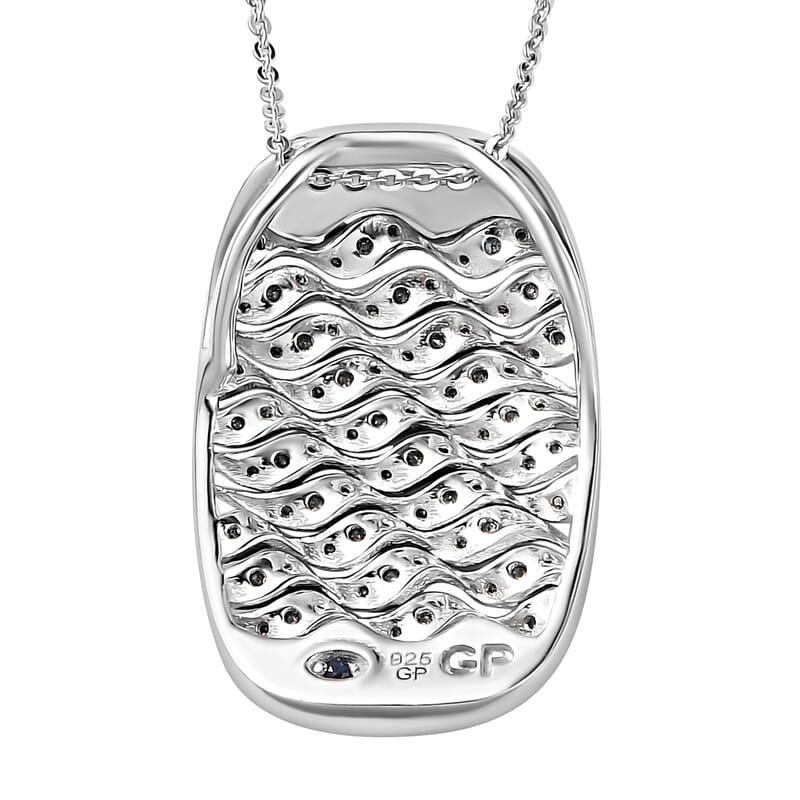 GP Royal Art Deco Collection Blue Diamond Pendant Necklace 20 Inches in Platinum Over Sterling Silver 0.50 ctw