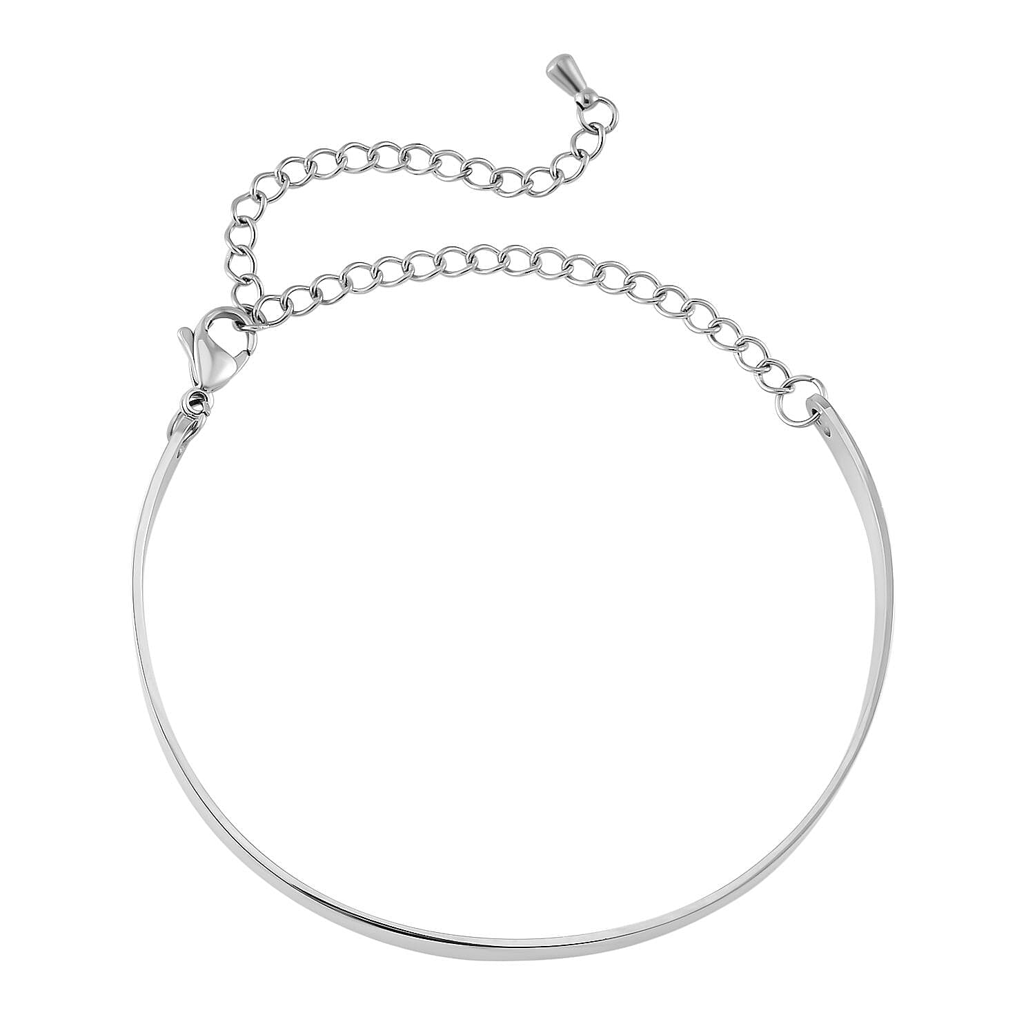 White Swarovski Crystal Bracelet (7.50 In) and Bangle Bracelet (Adjustable) in Stainless Steel